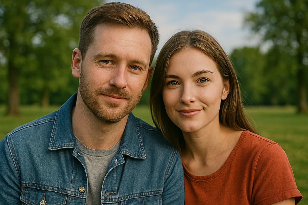 A couple photographed in a park, before any style is applied