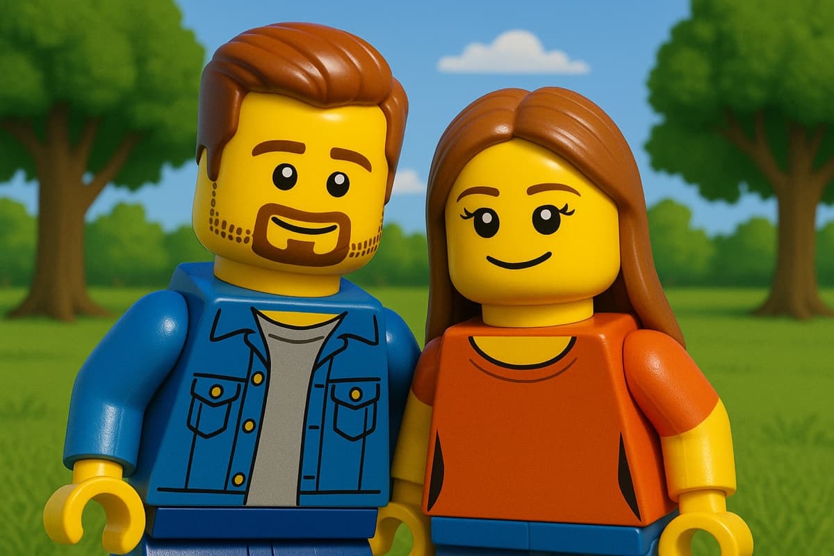 The same photo rendered in the Brick World style