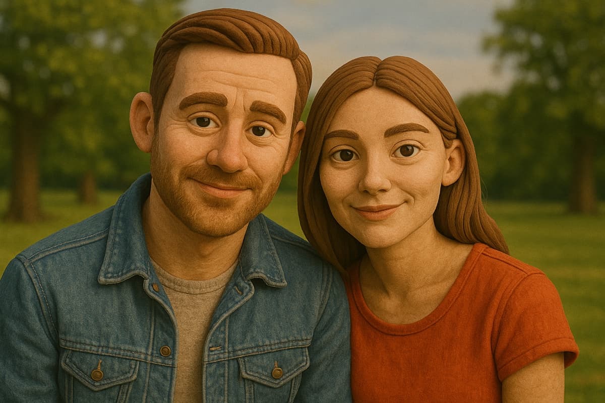 The same photo rendered in the Claymation style